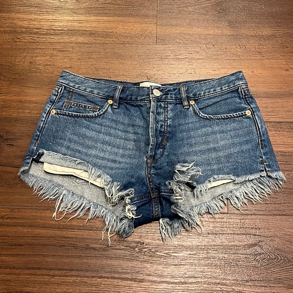 Free People Denim Frayed Jean Shorts